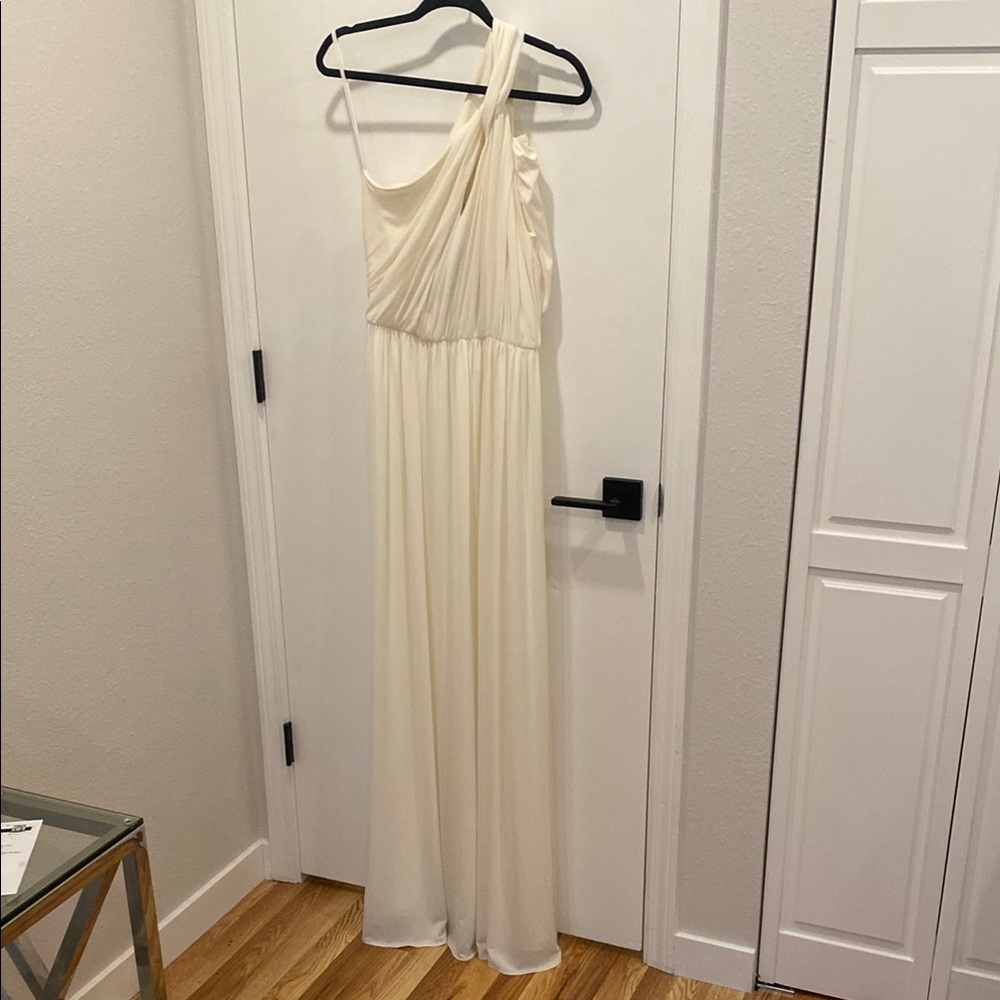 Halston Cream One-Shoulder Dress